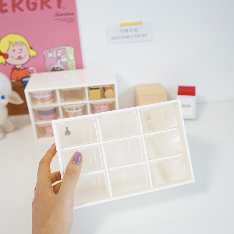 3 Color Durable Cartoon 9 Grids Drawer Jewelry Eraser Tape Lipstick Stationery Storage Box Office Desk School Household H6399