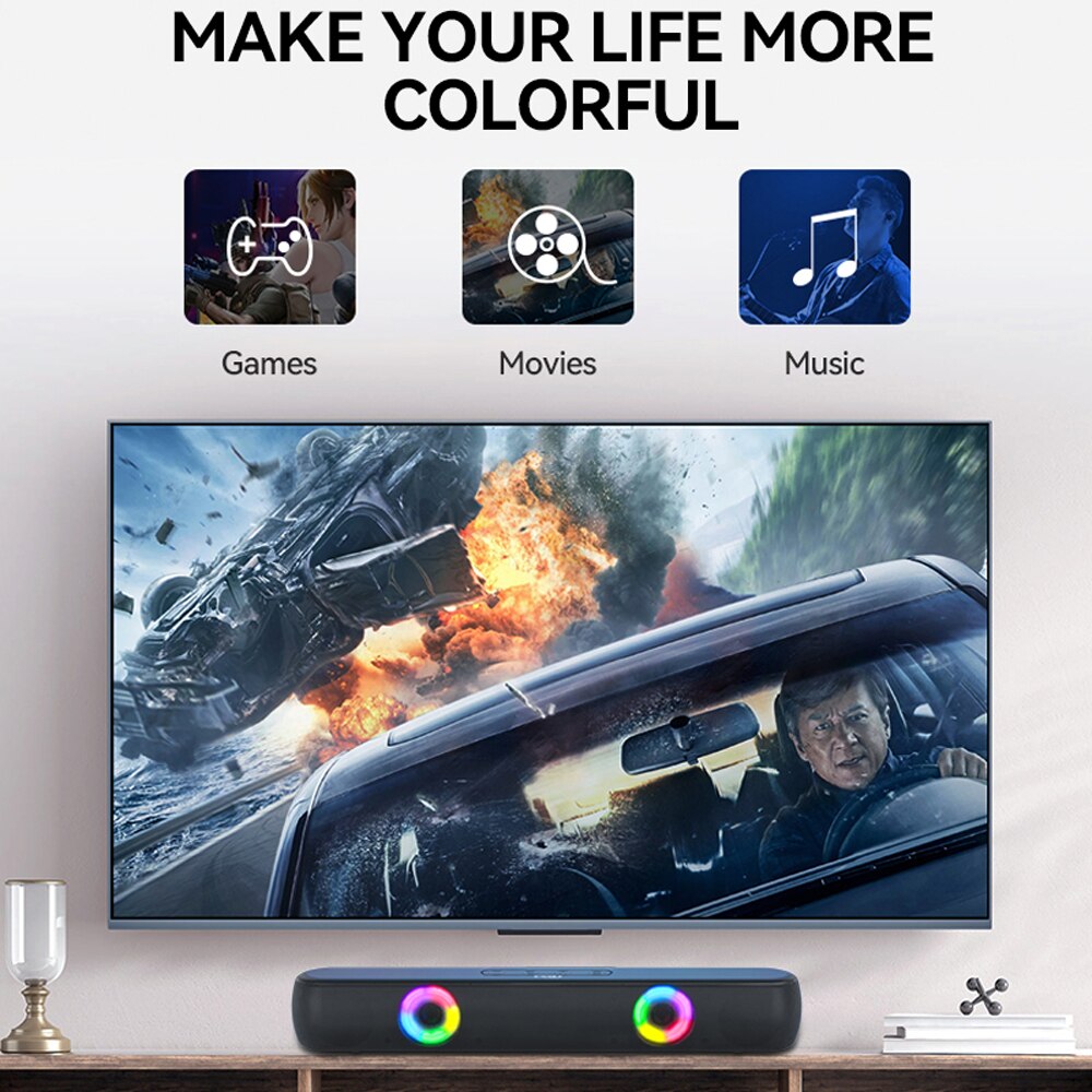 RGB Bluetooth 5.0 głośnik 3D Surround Soundbar przewodowe głośniki komputerowe Subwoofer Stereo Sound bar do laptopa PC teatr TV Aux