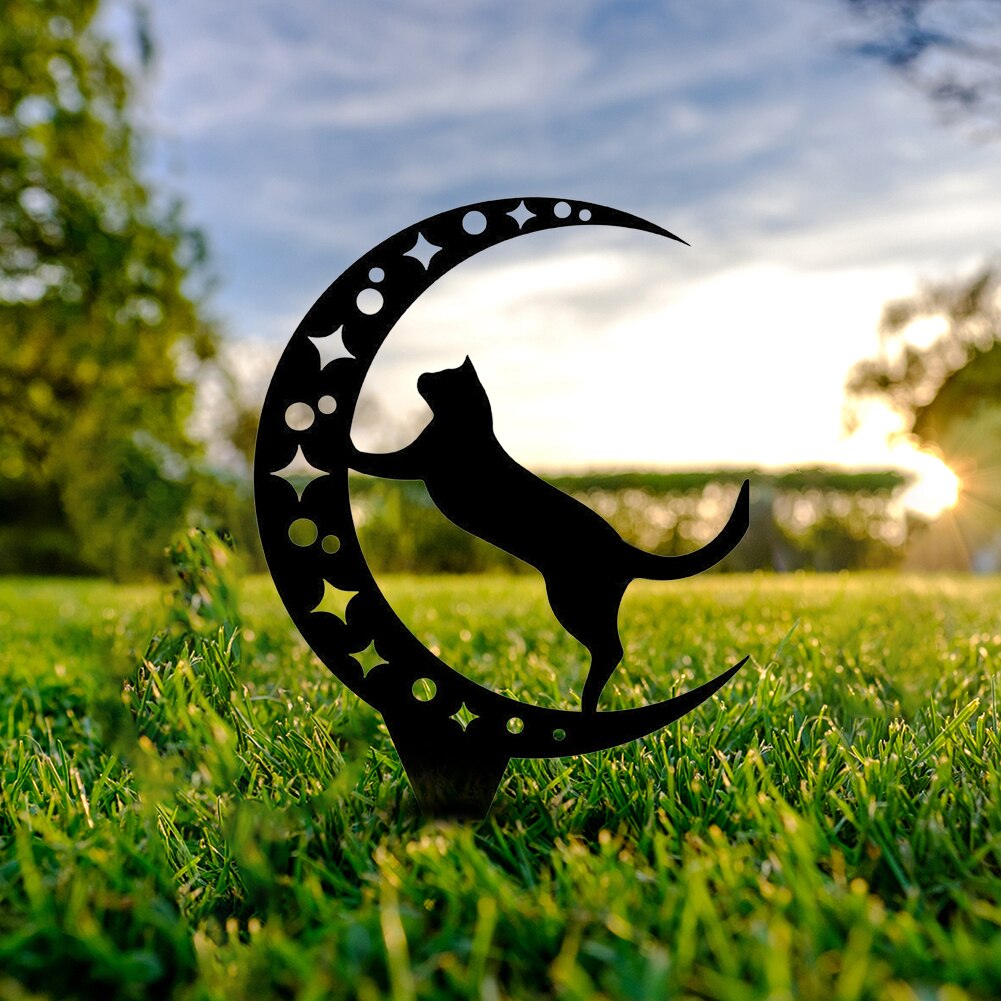 Garden Yard animal Silhouette Metal Iron Black Cat Silhouette Art Craft Garden Lawn Plug-in Decoration Sculptures Ornament