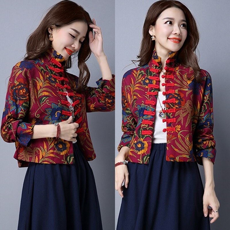 Cheongsam topp mandarin krage dam toppar och blusar orientaliska kina kläder traditionell kinesisk jacka för kvinnor tang kostym