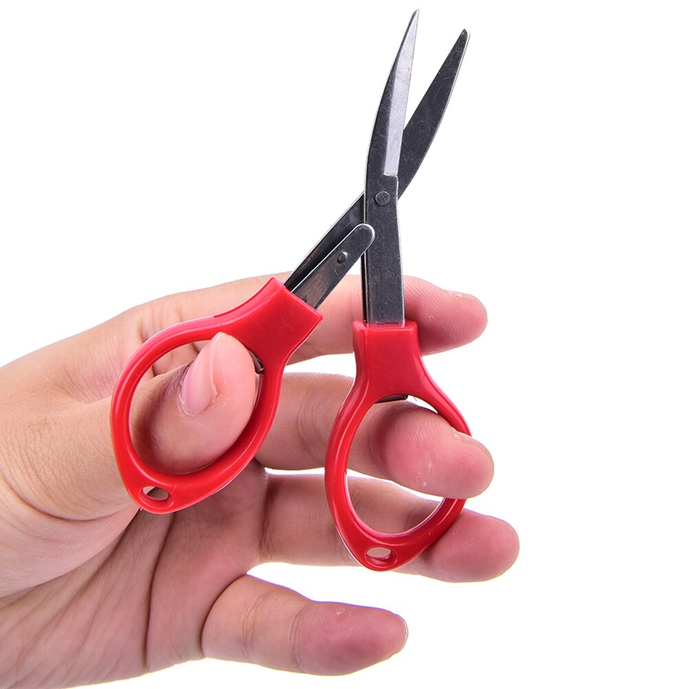 1 uds, tijeras plegables de acero inoxidable, llavero de tijera de pesca, minicortador de Camping, papelería escolar, al azar
