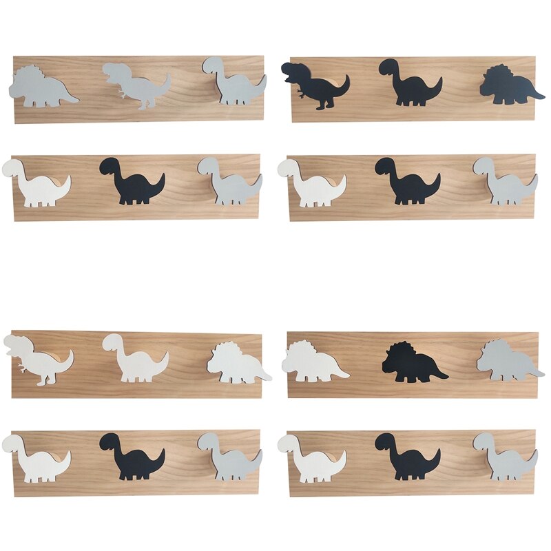 Perchero de madera con de dinosaurio para niños, colgador para colgar en la pared, para abrigos, decoración de dormitorio y sala de juegos, 2 piezas