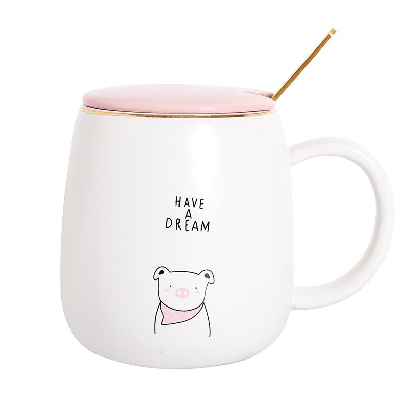 Keramiska koppar tecknad mugg par söta koppar stora tekopp muggar lock kall dryck kopp kompis glas återanvändbar familjemugg