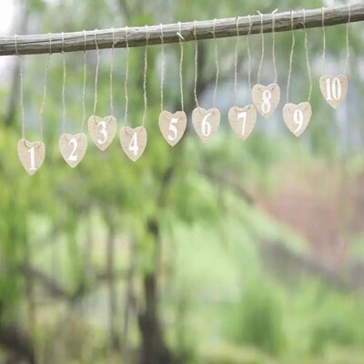 NO.1 to NO.10 jute Hessian burlap Table Number table cards rustic wedding decoration centerpieces mint green party supplies: Default Title