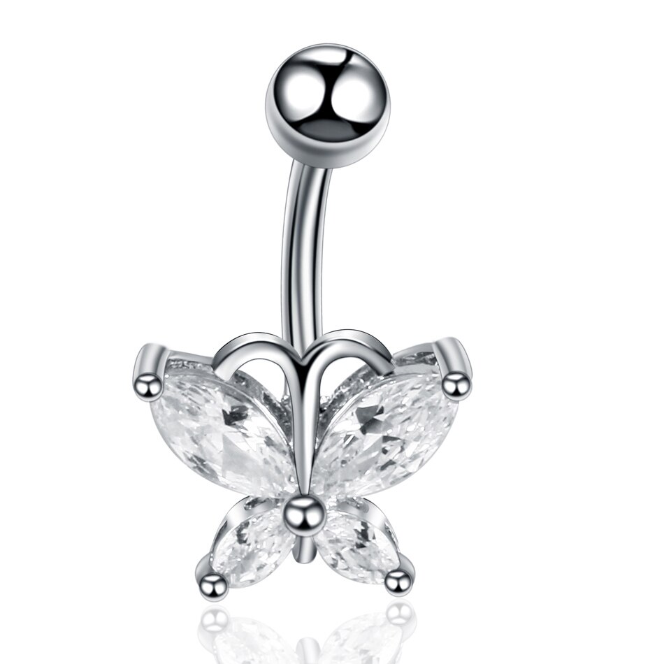 1 PC Silver Crystal Surgical Steel Navel Piercing Heart Zircon Belly Button Rings Women Belly Button Piercing Ombligo Pircing: Style 12