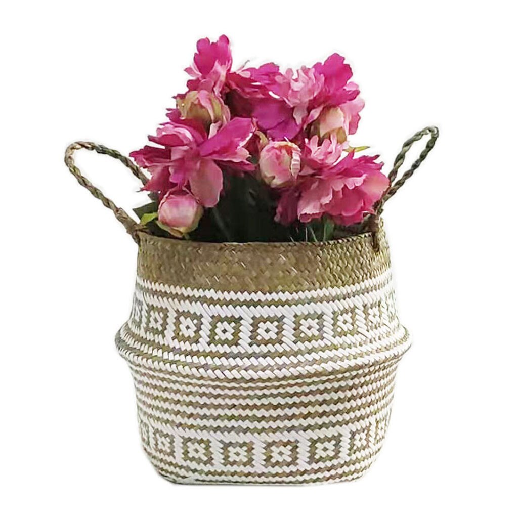 Flower Basket Handmade Seagrass Wicker Baskets Folding Pot Wicker Laundry Basket Garden Flower Pot Planter Organizer d#