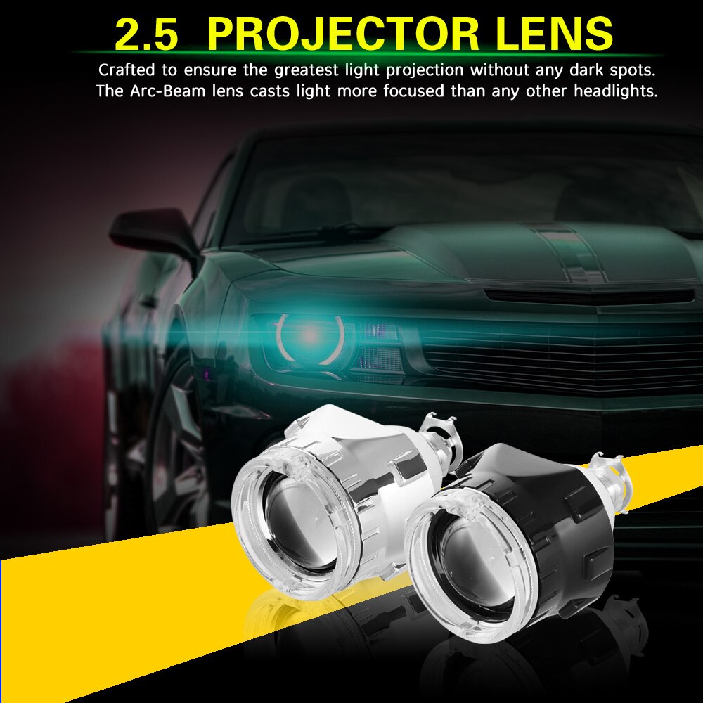 Aileo 2x 2.5 tommer led angel eyes bi-xenon projektor linse kørelys drl  h4 h7 h11 bil retrofit styling brug  h1 lys universal