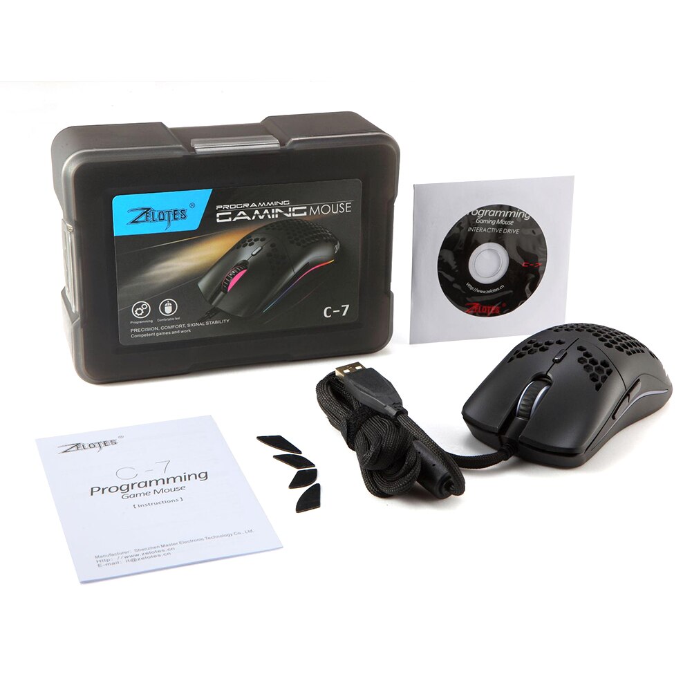 ZELOTES C7 USB Wired Gaming Mouse - 16000DPI, 12 Buttons, RGB Honeycomb Backlit, Adjustable DPI
