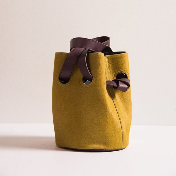 Sac seau sac à main femmes nouvelle personnalité concepteur Vintage cercle lambrissé sacs à main et sacs à main dames sac fourre-tout Simple pour les femmes: yellow