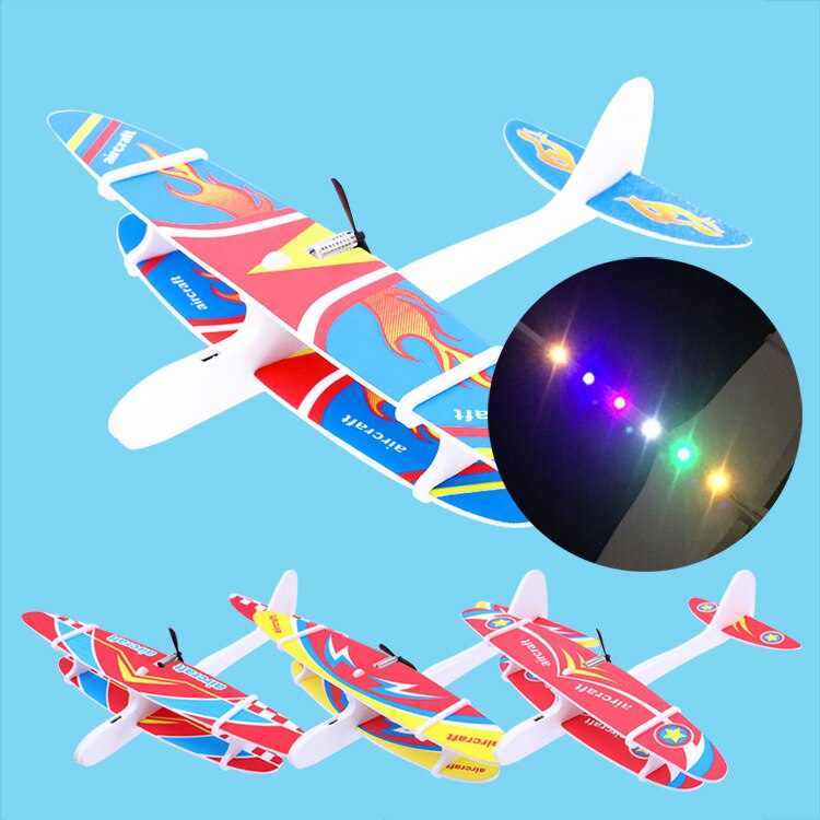 DIY Aircraft Assembled Electric Glider EPP Foam Hand Throwing Plane Flight Simulation Fighter with LED Toys for Children: Style A