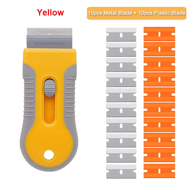 Window Glass Sticker Cleaning Razor Scraper Ceramic Razor Blades Car Tint Oven Vinyl Wrap Glue Squeegee Remover Cleaner Tool: Yellow