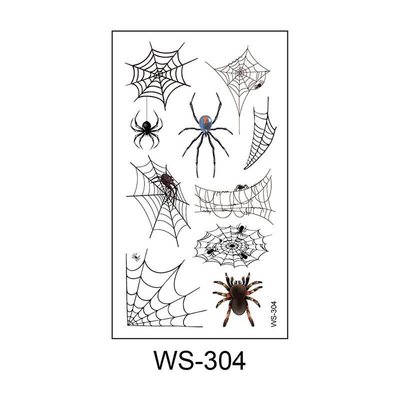 3D araignées autocollants de tatouage imperméables Halloween horreur toile d'araignée faux tatouage transfert d'eau tatouages temporaires bras outil d'art corporel: WS-304