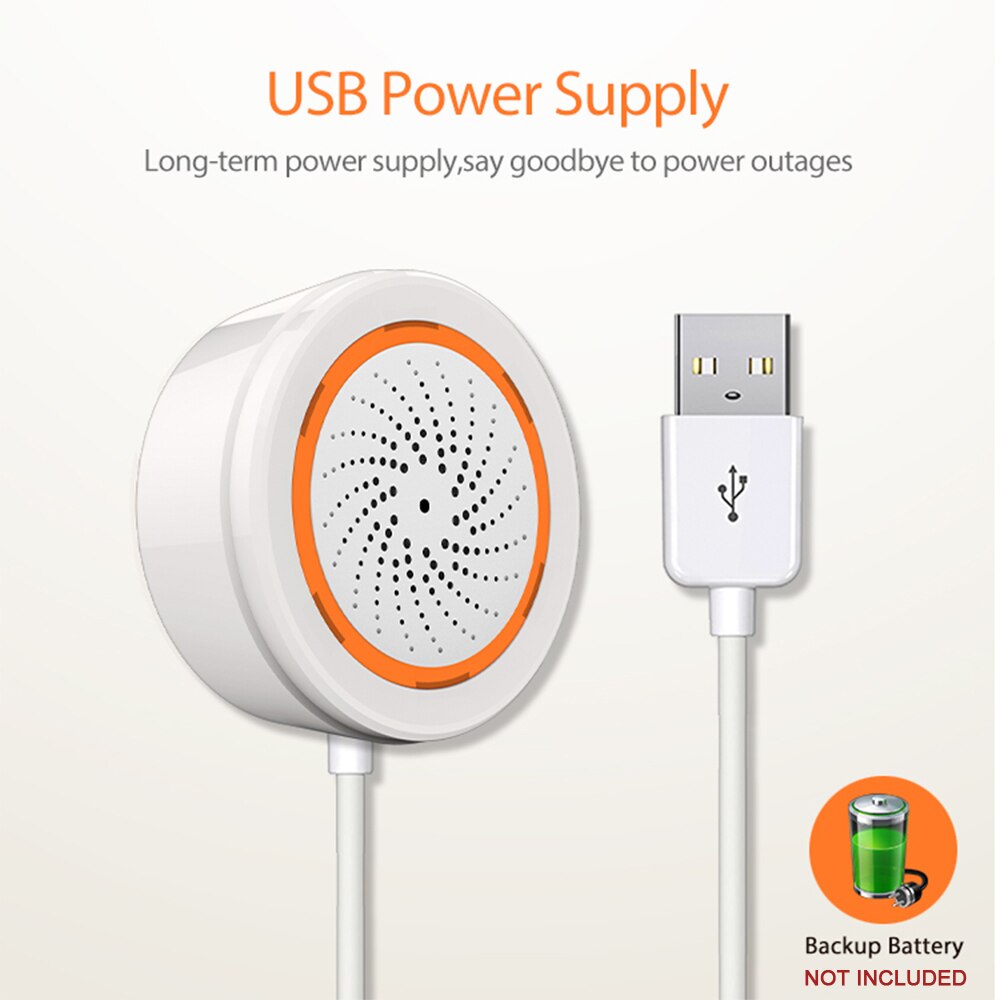 USB Siren Alarm Sensor Smart Temperature and Humidity Sensor Sound and Light Alarm Compatible with 2.4GHz Home Security Zigbee