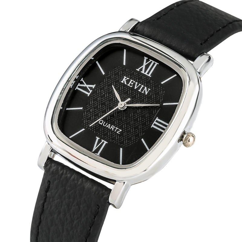 KEVIN Square Quartz Watch Couple Watches Soft Learher Strap Roman Numerals Dial Buckle Wristwatch for Men Women Relojes Pareja