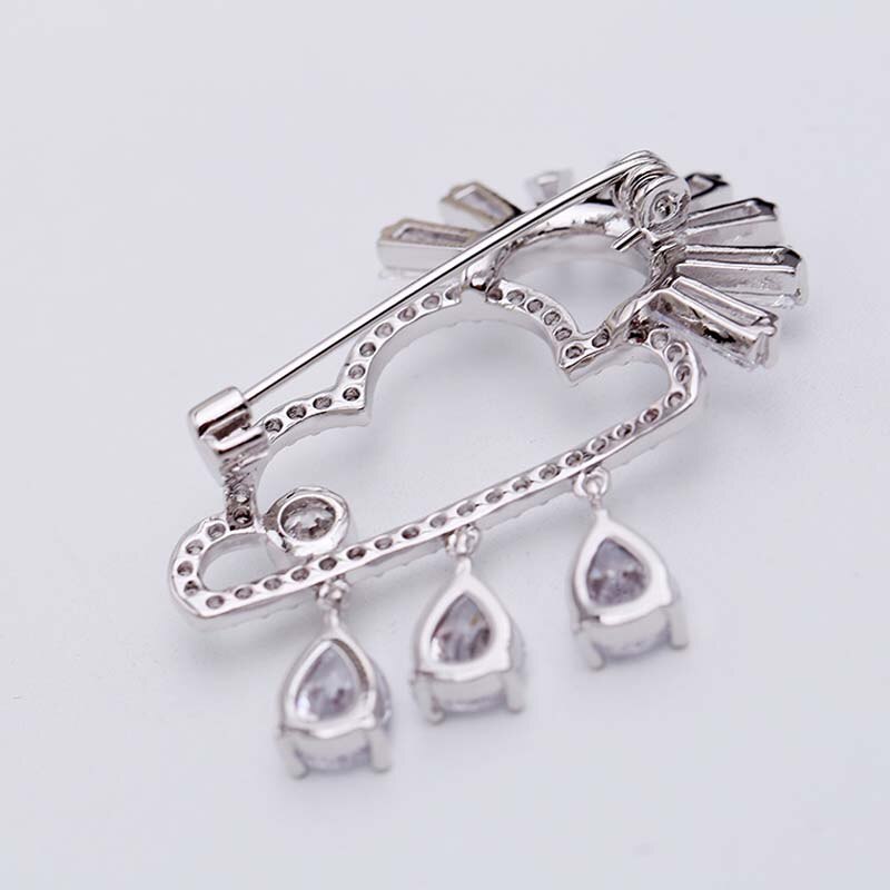 RED TREES Brooch Pin - Men's Cloud & Raindrop - Sterling Silver White Gold Plated