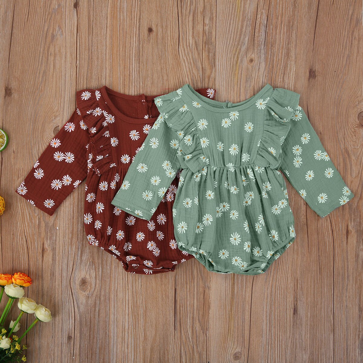 FOCUSNORM 0-24M Infant Baby Girls Boys Rompers Long Sleeve Ruffles Floral Print Jumpsuit Princess Baby Girls Clothes
