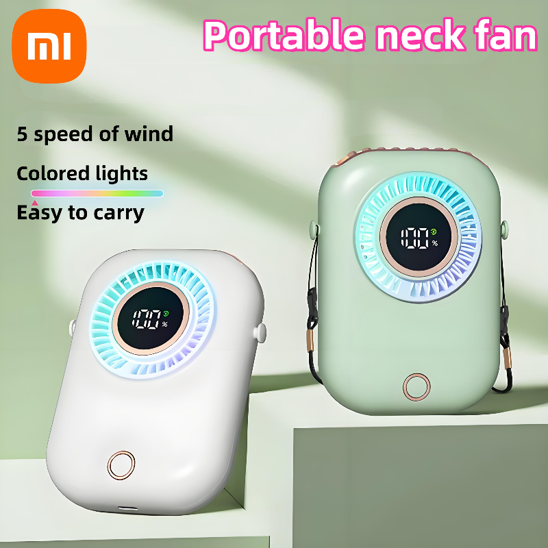 Xiaomi 7-kolorowy wentylator na szyję Przenośne mini światła Inteligentny wyświetlacz cyfrowy Kolorowa atmosfera Pięć biegów żart regulowane