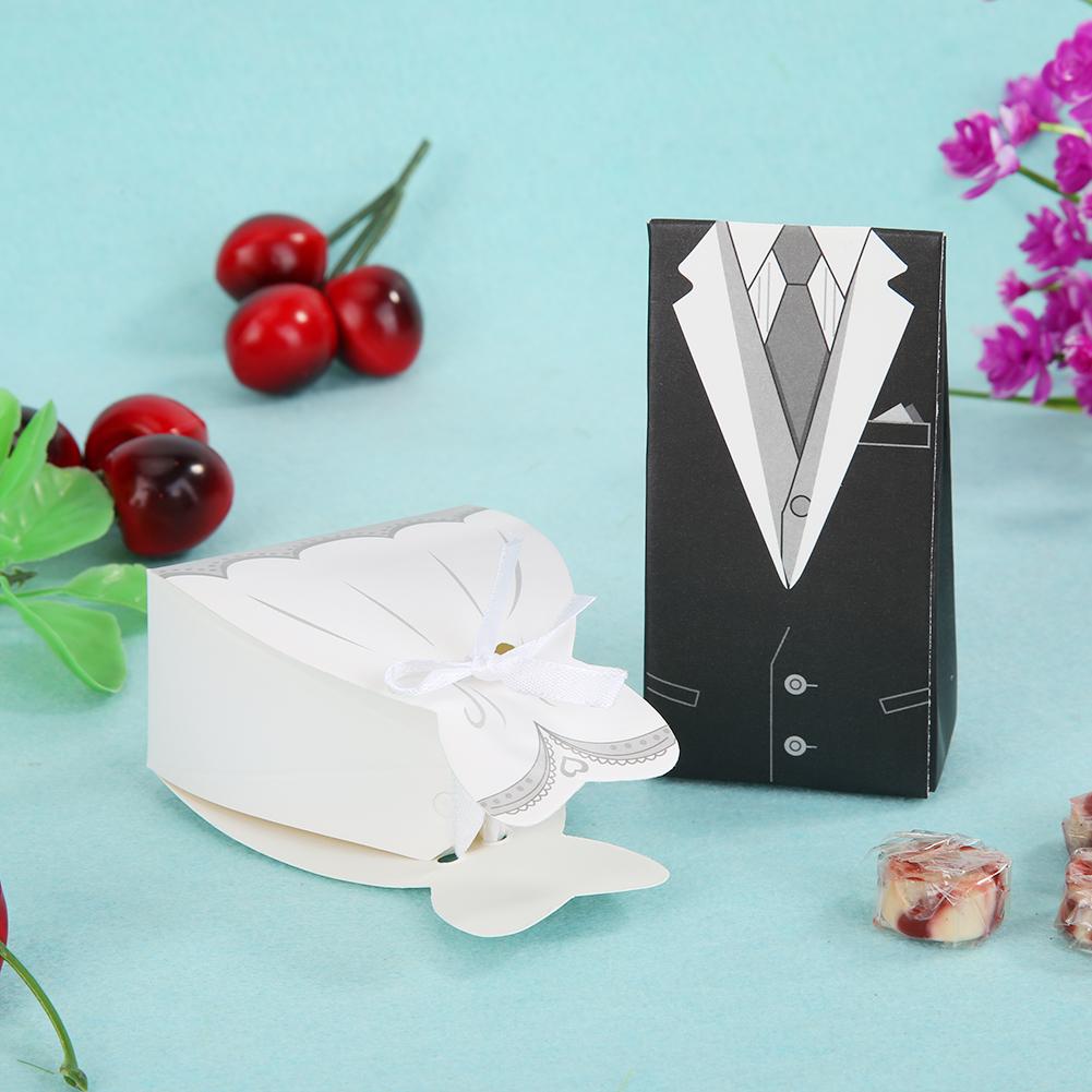 50pcs Wedding Favors Bride Groom Dress Candy Boxes Beautiful DIY Fine Workmanship Event Party Decor Supply