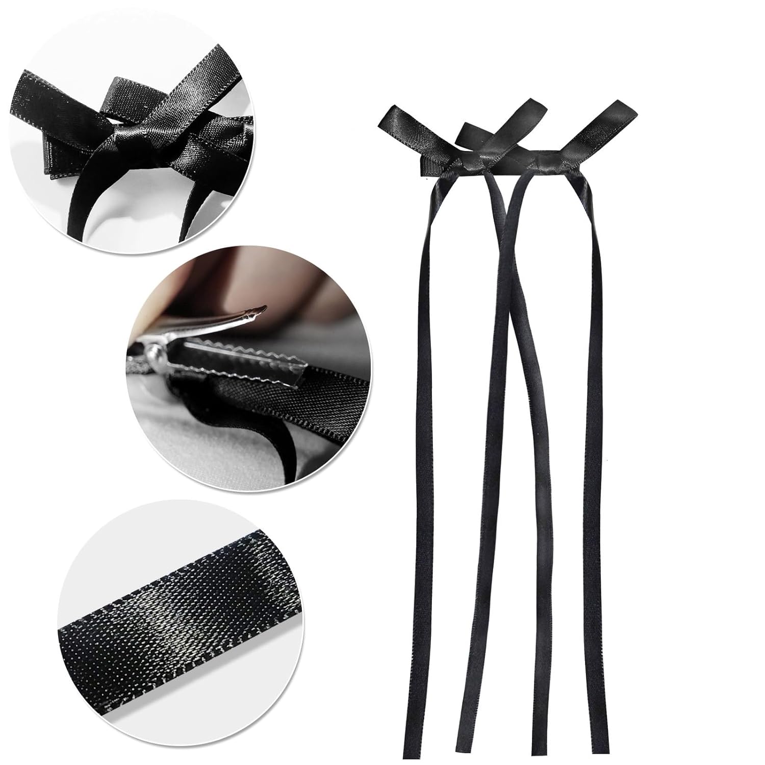 Horquilla con lazo para el pelo para mujer y niña, 2 piezas, cinta para el pelo, pinzas para la cabeza, lazo blanco y negro, accesorios para el cabello femenino