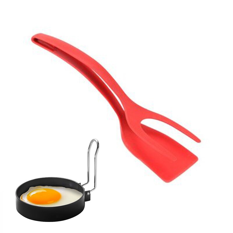 2 In 1 Multifunctional Non-Stick Food Clip Tongs Fried Egg Cooking Turner Pancake Spatula Pizza Barbecue Omelet Kitchen Clamp: Comboo1(As pic)