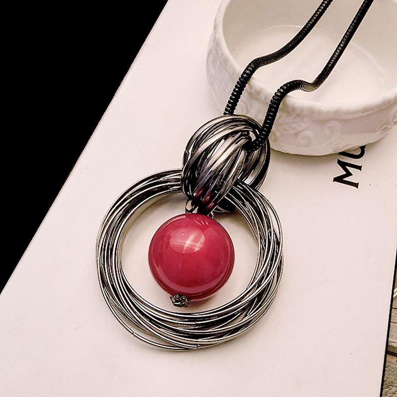 Ocean red pearl ball pendant long necklace circles simulated women black chain necklace jewelry