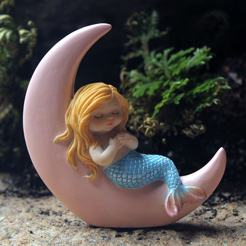 VILEAD Cute Sleeping Mermaid Figurines for Aquarium Miniature Fairy Garden Cake Decorations Resin Room Decor Accessories Shells
