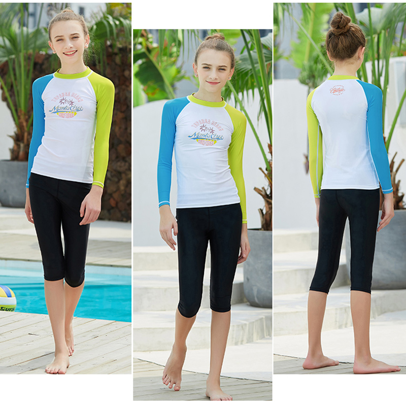 kids swimwear for girls long sleeves big child sun protection uv shirt swim surf suit Children's wetsuit quick drying