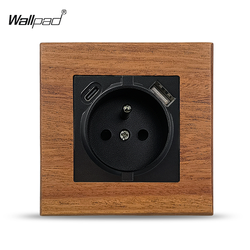 16A French Wall Socket with 2 USB TypeC EU Neutral Wood Outlet Poland Belgium Electrical Power Sockets and Switch 220V