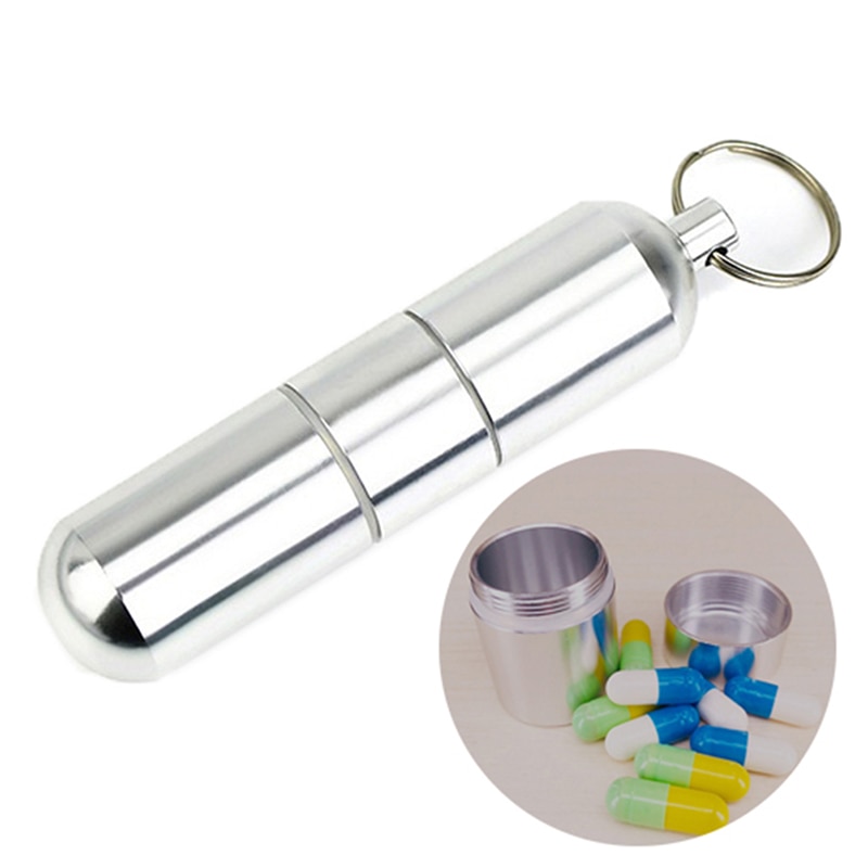 Aluminium Pil Case 2 Maten Zilveren Pillendoosje Capsule Vorm Sleutelhanger Outdoor Pocket Pil Houder Container Geneeskunde Doos