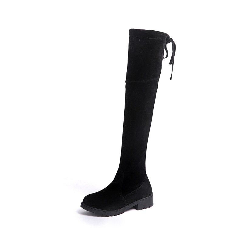 Laarzen Vrouwen Solid Flock Over-de-Knie Lange Laars Womens Trendy Koreaanse Vierkante Hak Winter Dij Hoge schoenen Vrouwelijke Warm: black thicker / 5
