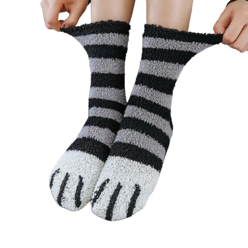 Kvinder vinter tykner fuzzy fluffy hyggelig varm tøfler sokker sød kattepote dyr trykt blødt hjem gulv sovende strømper