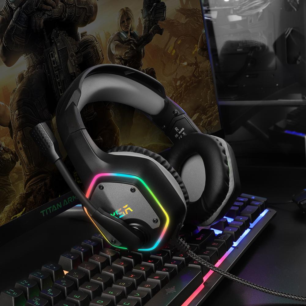 EKSA 7.1 Virtual Surround Gaming Headset Colorful LED Light Gamer Headphones With Super Bass Noise Cancelling Mic For PC PS4