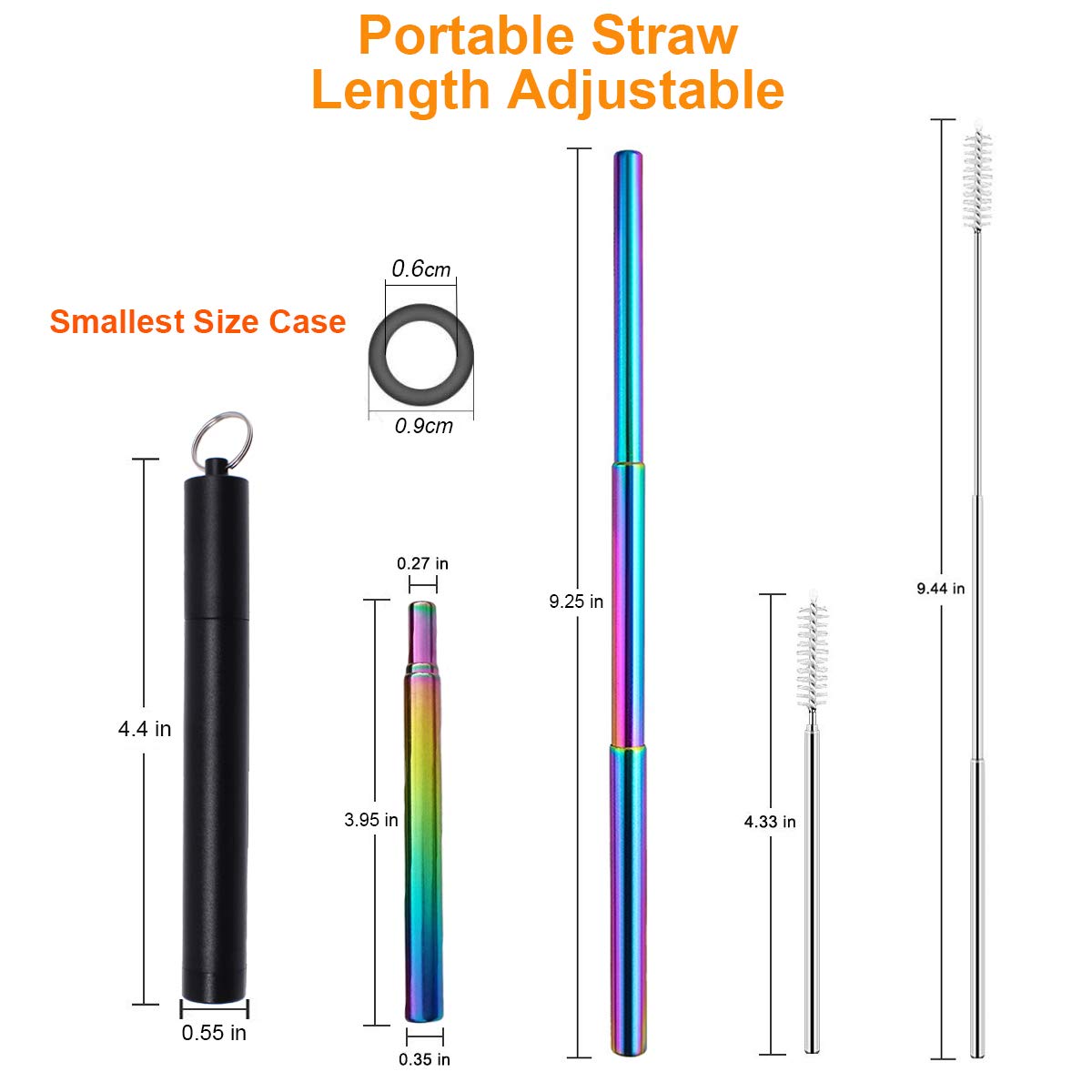 18/10 Stainless Steel Collapsible Straw Set Reusable Telescopic Drinking Straw Portable Straw For Travel Metal Drink Straw Brush