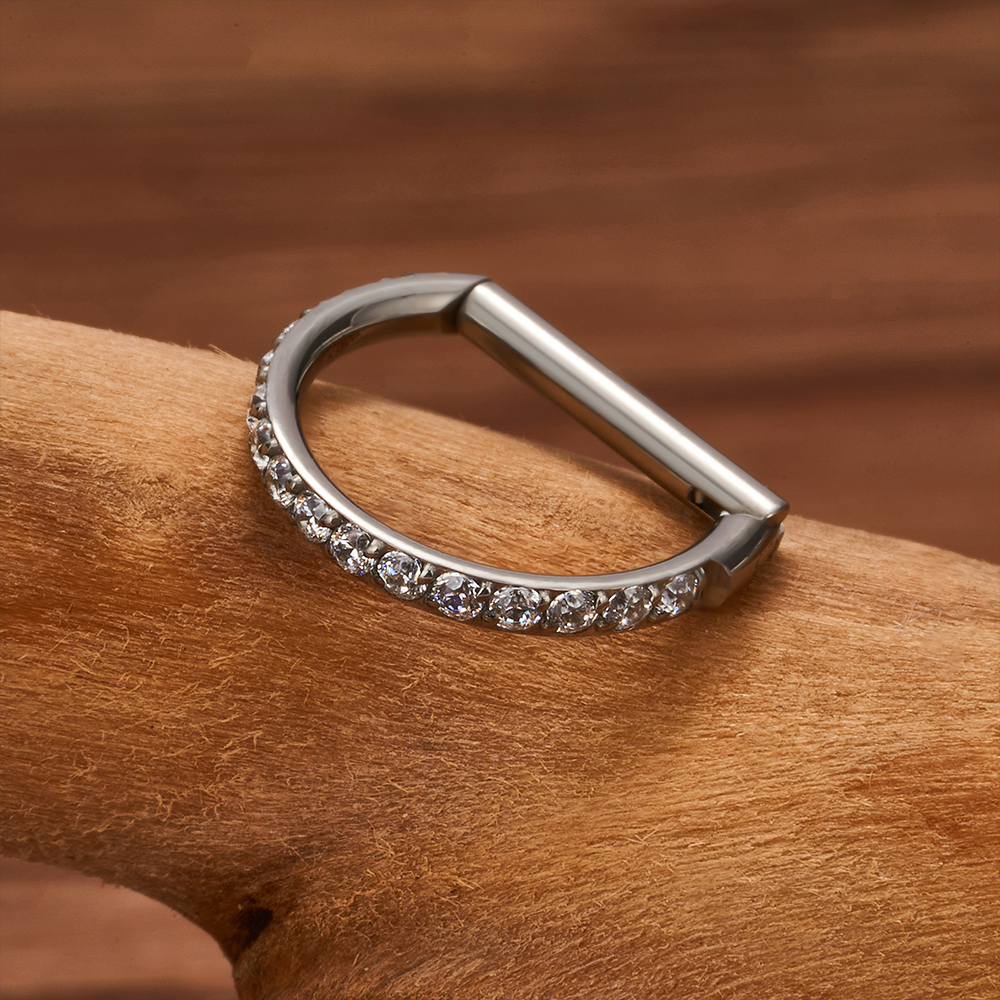 Astm f -136 titanium neusring, daith oorbel, hartvormige oorring, hoepel, kraakbeenring, tragusring, d-vormige helixring, scharnierende segmentring met heldere zirkonia.