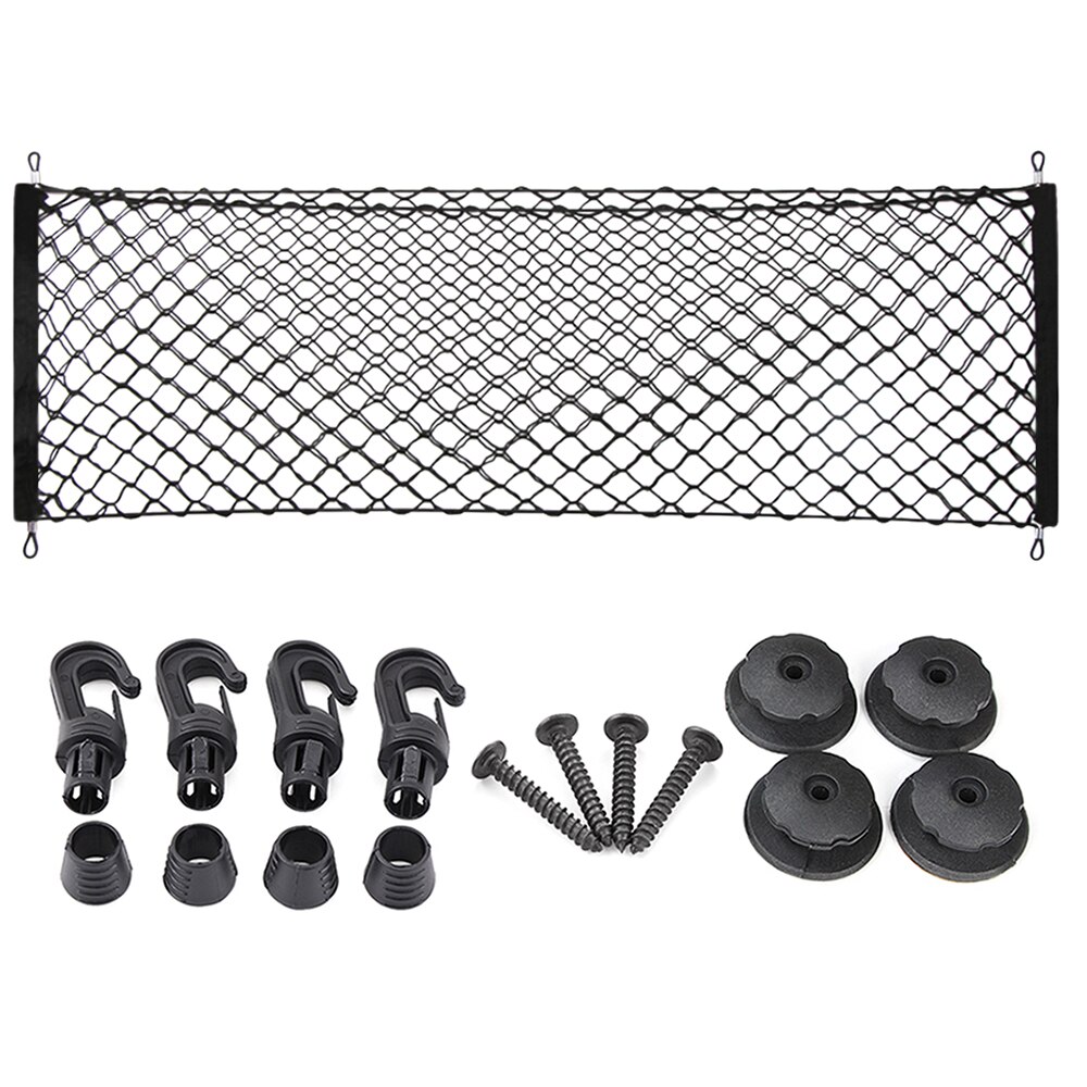 Malla para maletero trasero de coche, malla negra de 90x30cm, 4 bucles, doble capa, Red de carga, bolsillo para bolsa de almacenamiento