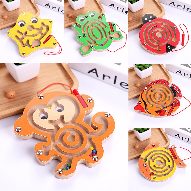 5 colori capretto colorato Puzzle di legno bambini carino divertente labirinto magnetico giocattolo Puzzle intellettuale labirinto magnetico per bambini piccoli