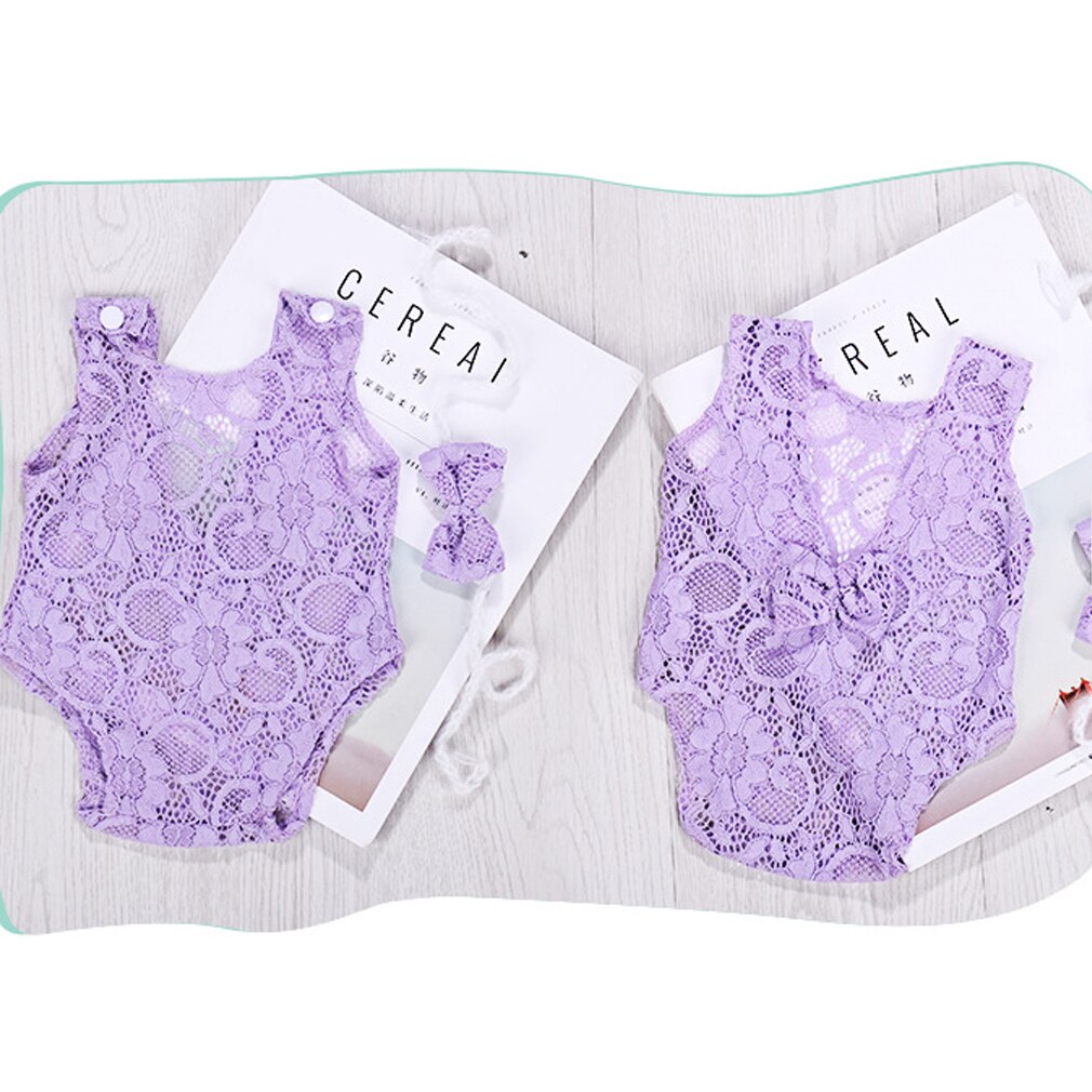 Appena nato Del Bambino Dei Ragazzi Delle Ragazze Del Crochet Del Knit Del Cappello Pagliaccetto Foto Fotografia Props Outfit: PURPLE