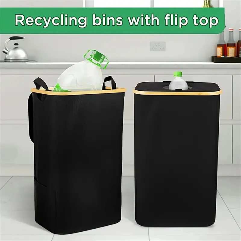 1 ensemble de bacs de recyclage et sacs de rangement de cuisine, bac de recyclage de cuisine, bac de recyclage de bouteilles de grande capacité de 100l avec sacs fourre-tout amovibles