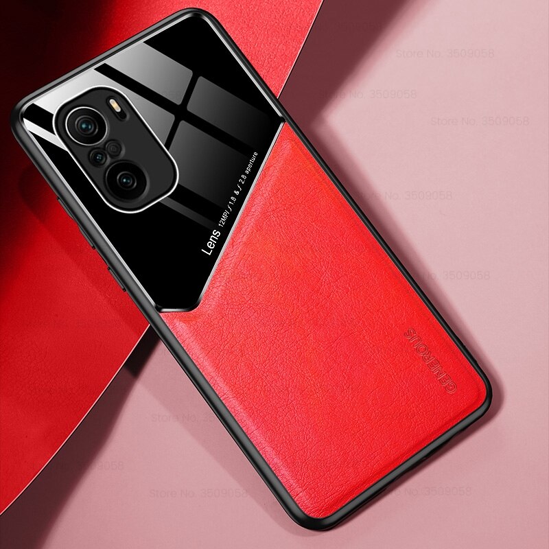 F3poco fallen leder texure Auto magnetischer Halfter abdeckungen für pocophone wenig poco f3 f 3 5g pocof3 silikon rahmen stoßfest coque: rot