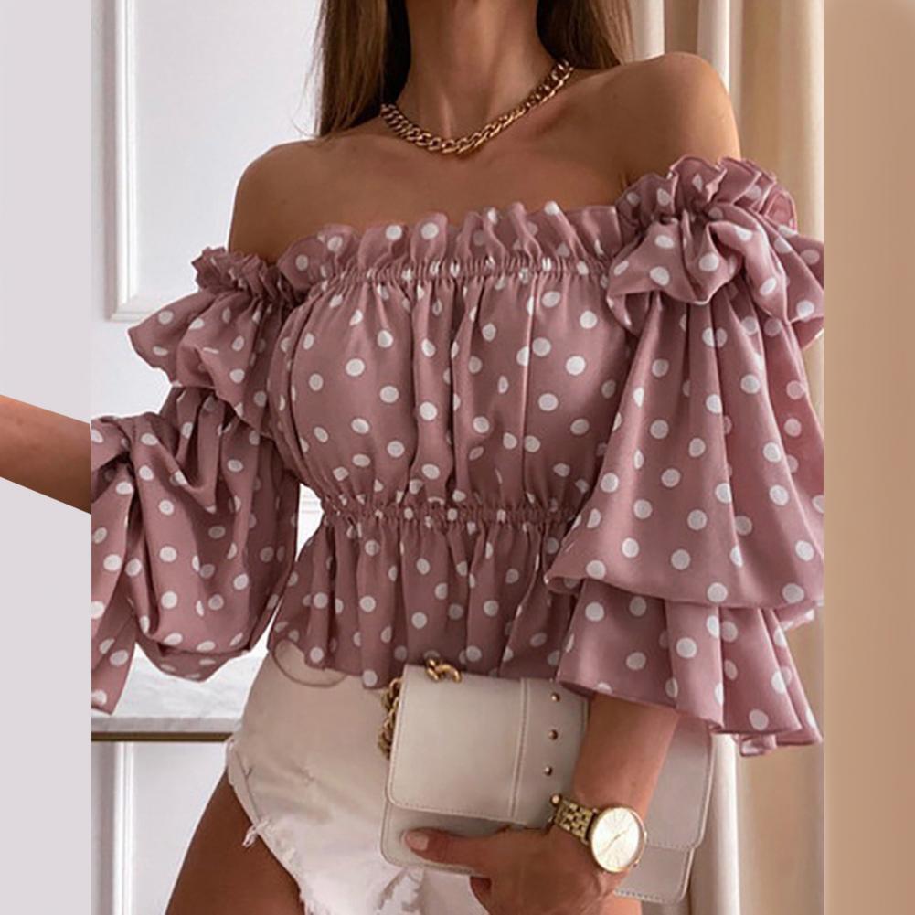 Sexet sommertop med flare-ærmer og off-shoulder-fløjlsskjorte med blomsterprint og let skjorte til hverdagsbrug