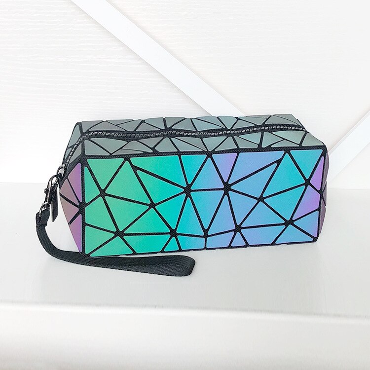 reflective geometric cosmetic bag for women: luminous irregular