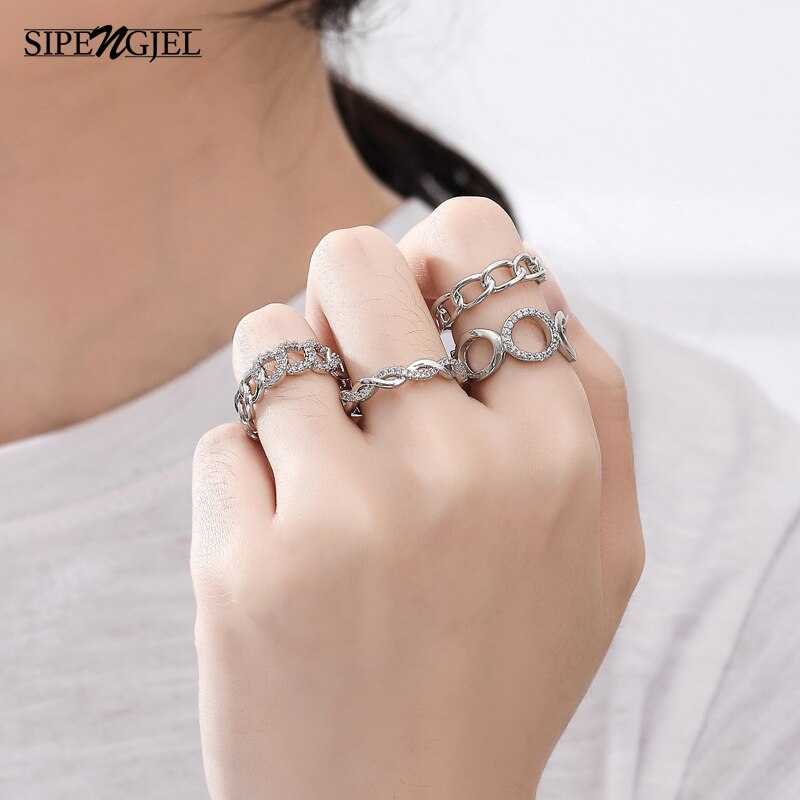 Anillos sencillos con forma de cadena para mujer, joyería para y boda, círculo ajustable abierto, Vintage,