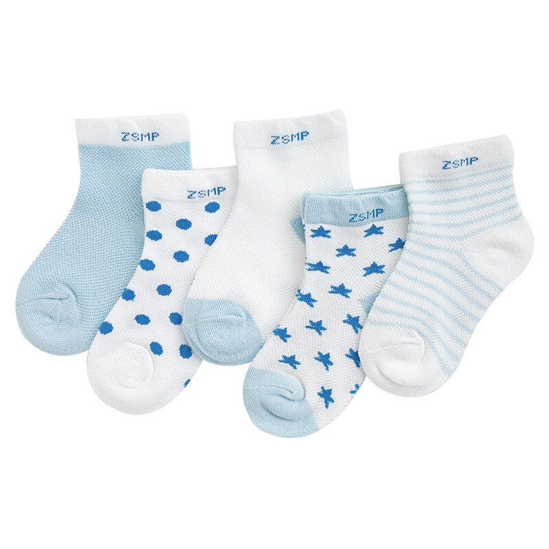 5 par / sæt baby sokker børns mesh sokker ultra-tynde åndbare sokker stjerner moon drenge piger børn sokker til 0-5 år: Blå / 1-3 år