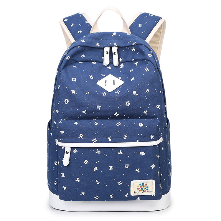 FengDong schwarz leinwand druck kinder rucksack schule taschen für mädchen reise laptop rucksack kinder computer tasche mädchen bookbag: dark blue