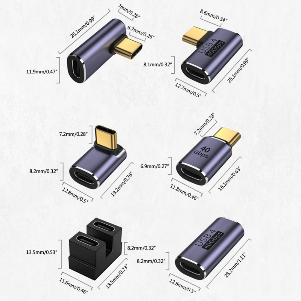 NNBILI USB 4.0 PD 100W 8K 60Hz Ładowarka Złącze do 40Gbps Szybki adapter USB C OTG w kształcie litery U Prosty kątowy adapter męski na żeński