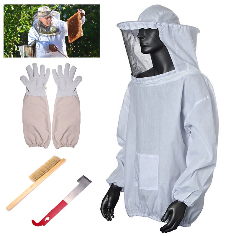 Combinaison d'apiculture, 4 pièces, vêtement de protection respirant, équipement de jardin, gants avec brosse pour abeilles, vêtements pour apiculteur