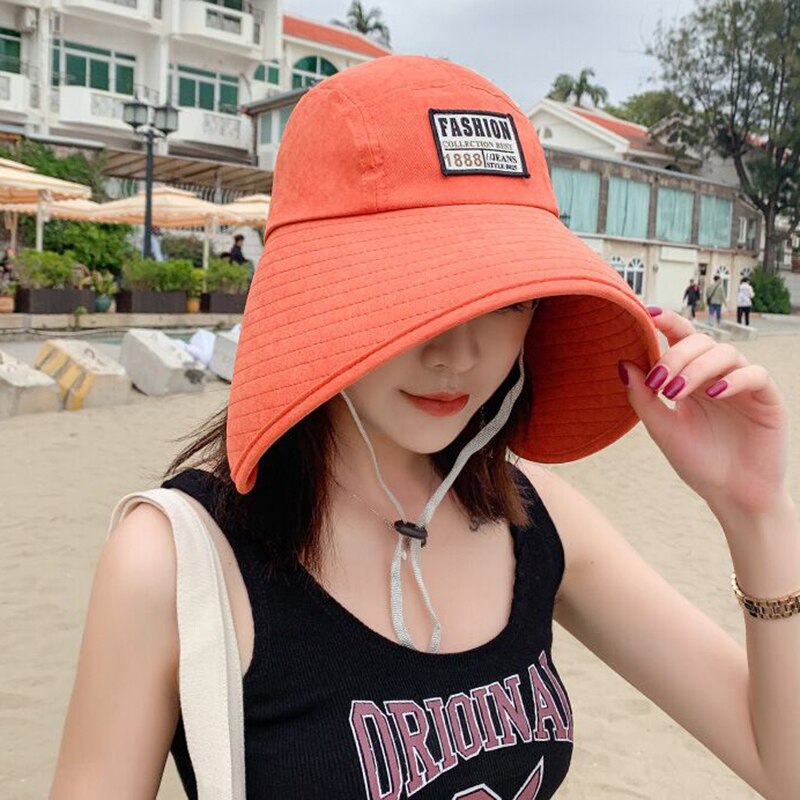 Sombrero de Sol de ala ancha anti-UV para mujer, visera de cara completa para vacaciones de verano, sombrero de cubo plegable de Panamá, sombrero de sol de playa coreano de ala grande,: Red