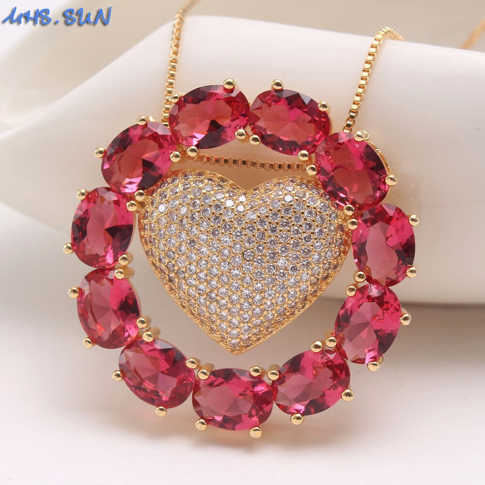 Mhs.sun valentijnsdag sieradenset voor #39 dagen met zirkonia hartvormige hanger, luxe aaa-oorbellen met cz-steentjes voor vrouwen, chokerliefhebber: Een ketting