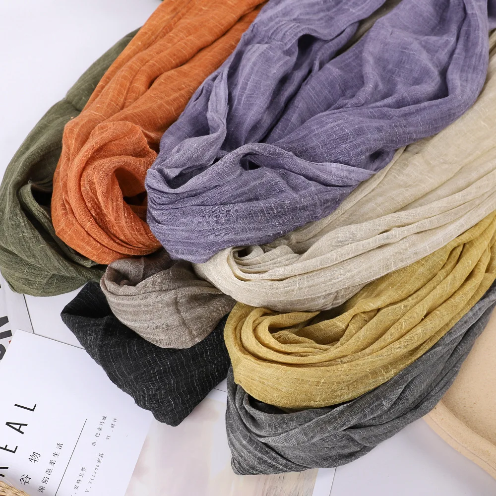 Printemps été nouvelle couleur unie laine coton et chanvre écharpe gland Art châle été imprimé polyvalent coton et chanvre tendance
