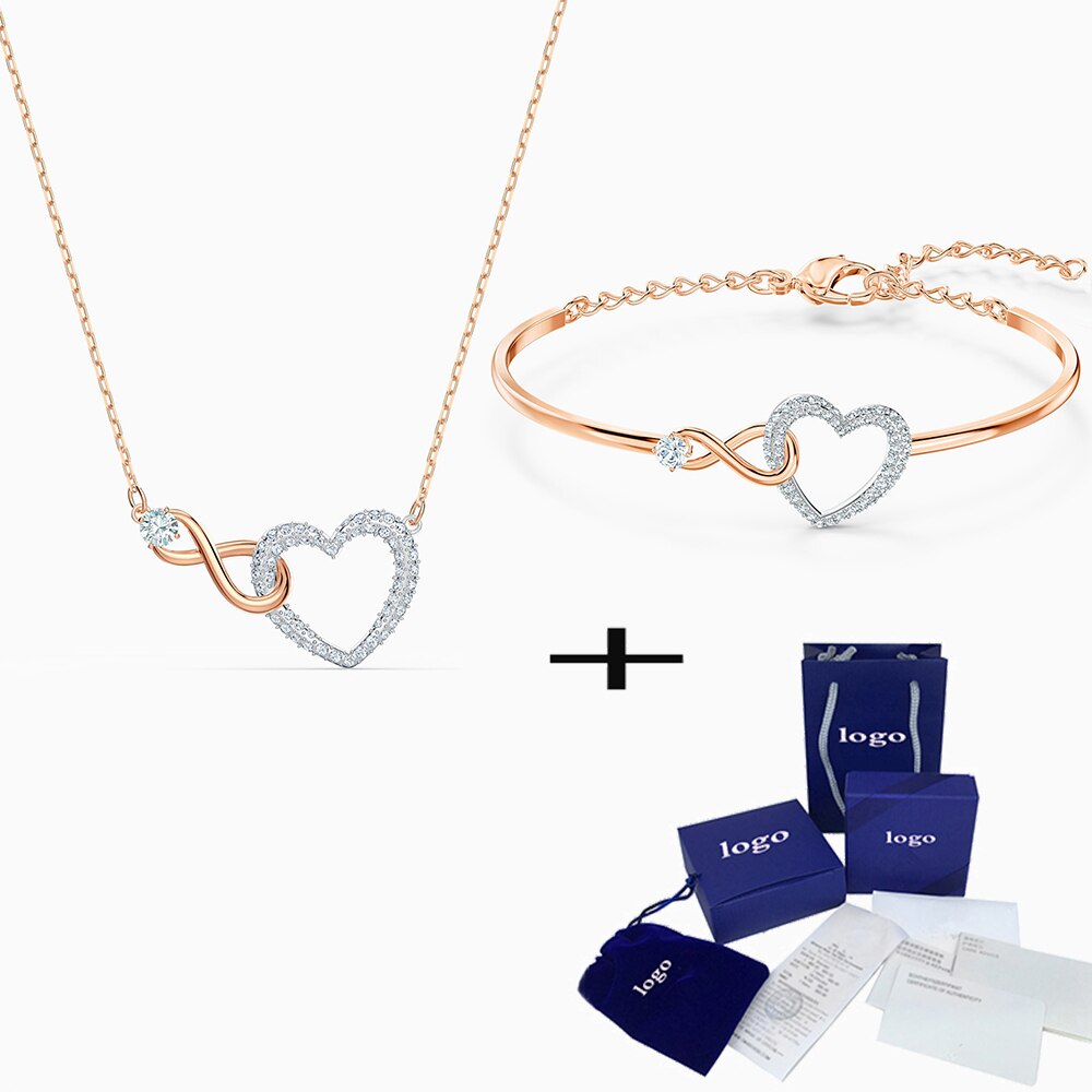 Mode Rose Gold Infinity Hart Ketting Armband Set Vertegenwoordigt Liefde, belooft Geven Vriendin Een Valentijnsdag